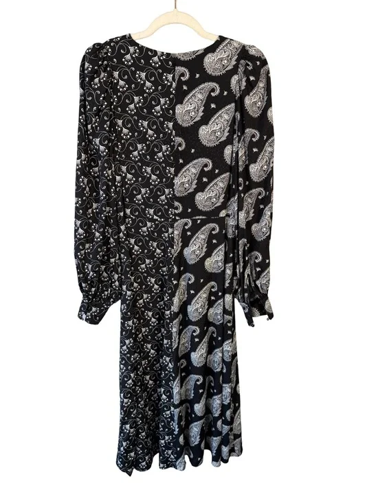 Ted Baker Black & White Mixed Paisley Midi Dress Size 2 Boho Designer Occasion - Picture 3 of 16
